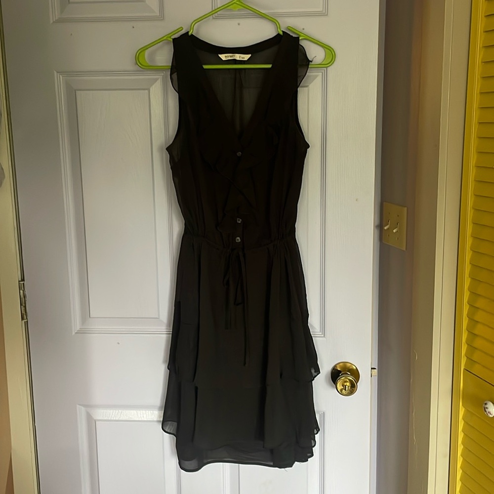Super cute, chiffon layered dress, tied waist, dress, black slip attached inside